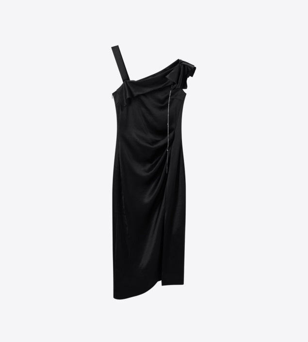 COMME MOI  women's black French asymmetric dress - JOSEPHINE.