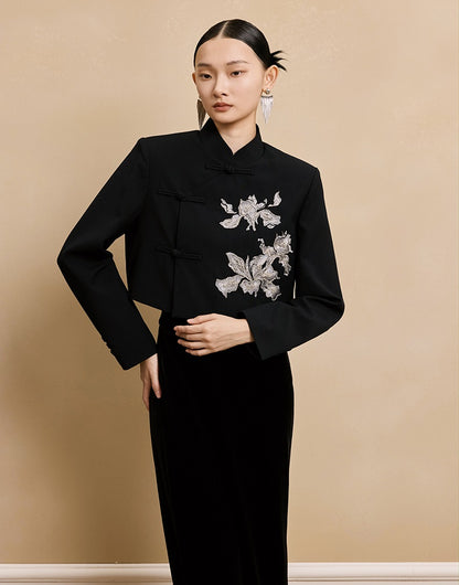 HECO Hanfu wool blazer iris embroidered  long sleeve TOP - KEEP.