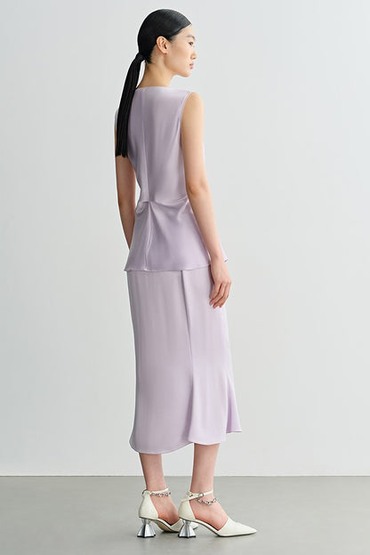 COMME MOI Lv Yan designer summer women's purple temperament double-sided satin fishtail skirt - DAISY.