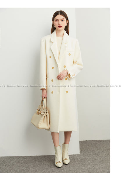 Fall Winter Autumn luxury cream white wool coat - Tuoo