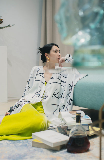 TUYUE moon print lantern cuff buckle holiday long coat- FATIMA.