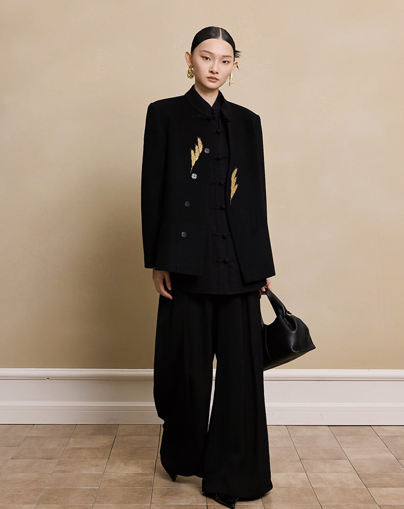 HECO New Wheat Ear Bead Embroidered Wool Tweed Jacket - care.