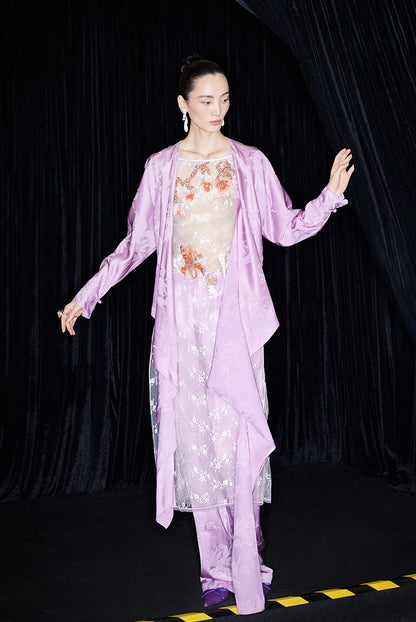 M essential Makay designer hibiscus jacquard layered placket wrap-around waist shirt - BETA.