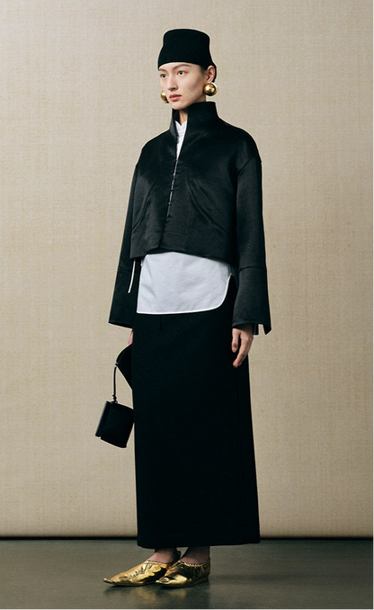 ZHUCHONGYUN minimalist placket short flared sleeve mandarin top-CHUNG.