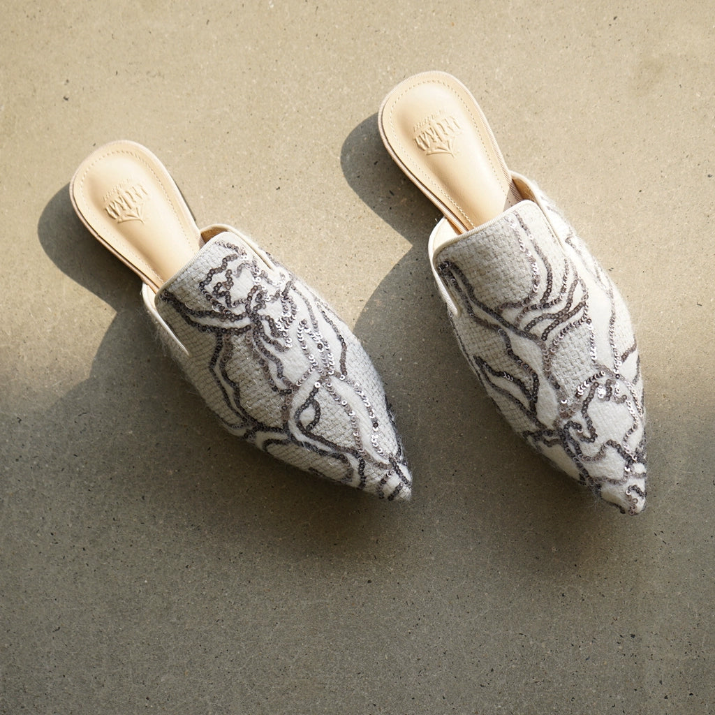 B-FEI glitter flat French women's mules-BRIN.