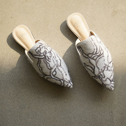 B-FEI glitter flat French women's mules-BRIN.