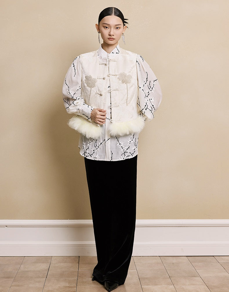 HECO 100% polyester Buckle Bead Embroidered pink apricot Round Neck Vest - spark.