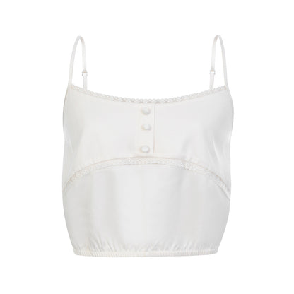 FAME Neckline Paneled Lace Suspender spaghetti sleeve Top - LOLA.
