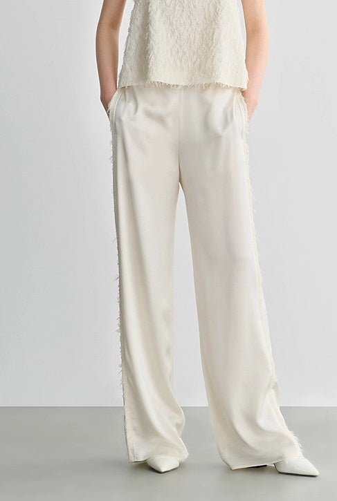 COMME MOI Lu Yan designer's new texture splicing satin straight-leg pants  -FAITH.