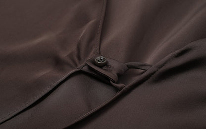 ZHUCHONGYUN Brown long-sleeve midi wrap dress-TRAIFY.