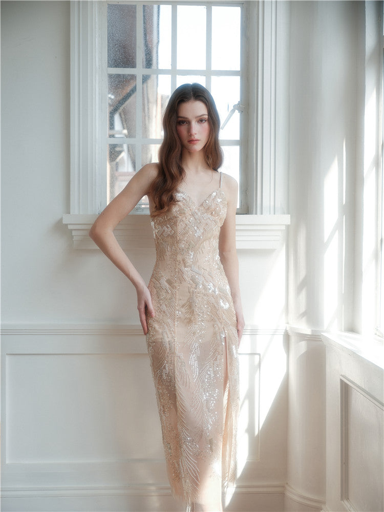 Wardrobes by Chen Elegant Hand-Embroidered Crystal Floral Dress-Dollar