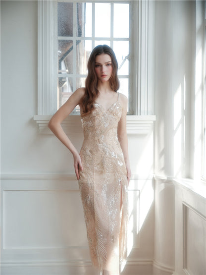 Wardrobes by Chen Elegant Hand-Embroidered Crystal Floral Dress-Dollar