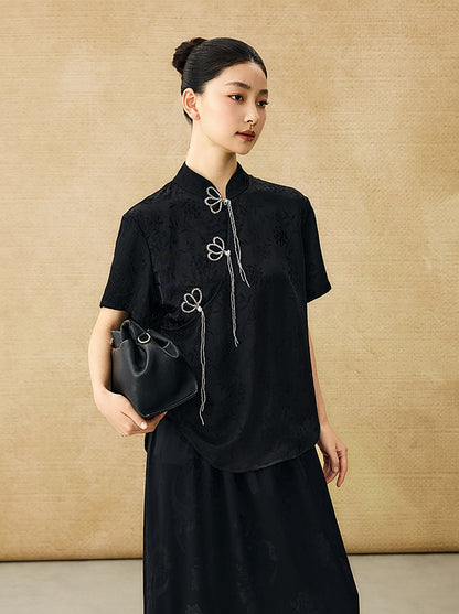 HECO Chinese Handmade Beaded Embroidery Buckle T-Shirt  - MATES .