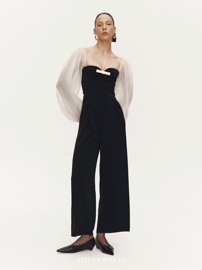 ATELIER MISS  silhouette textured gauze sleeve jumpsuit - GUAGE