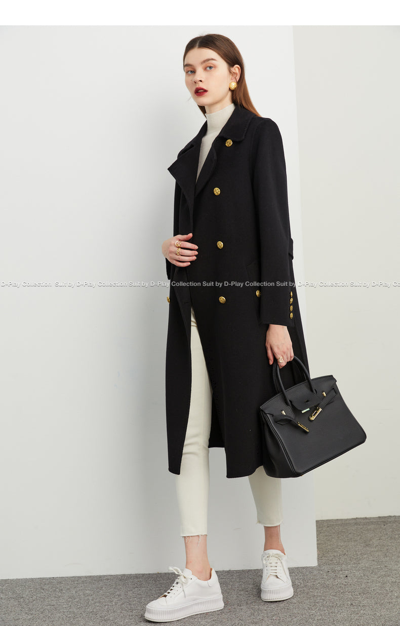 Fall autumn Luxury Black Lapel Double Breasted Wool coat - Viva
