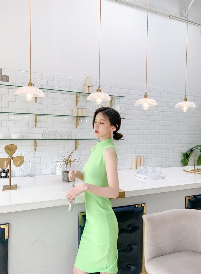 DOLLY High End Stand Collar Sleeveless Slim Fit Bandage Midi Dress-KYA