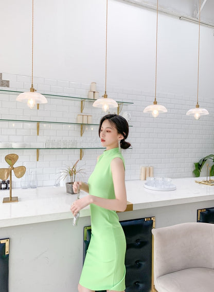 DOLLY High End Stand Collar Sleeveless Slim Fit Bandage Midi Dress-KYA