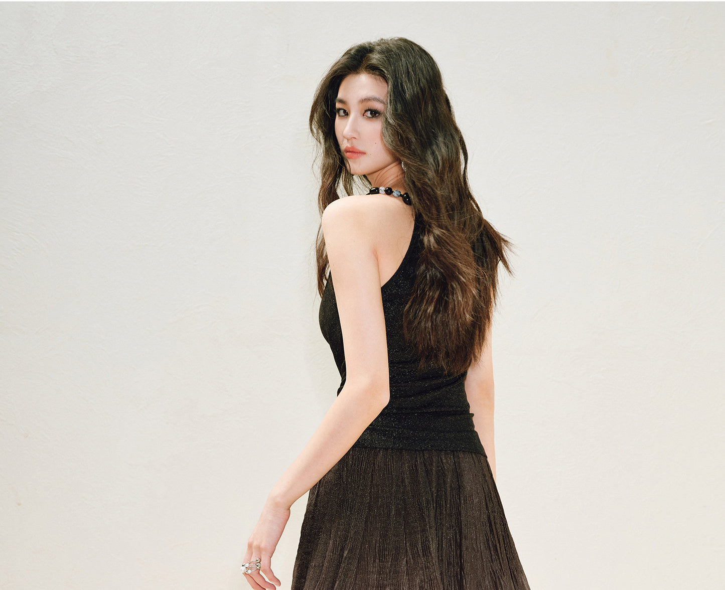 WANGXO |High-Waisted Umbrella Hem Romantic Skirt with Luxe Shimmer-LINA