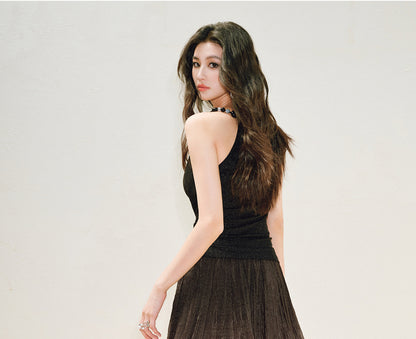 WANGXO |High-Waisted Umbrella Hem Romantic Skirt with Luxe Shimmer-LINA