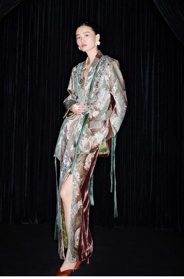 M essential Mackay designer vine pattern embroidery marble print jacket skirt suit- Eden.