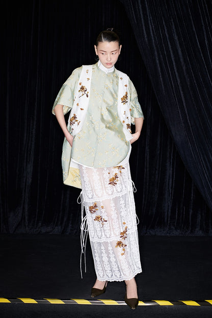 M essential Mackay designer Donchang jacquard low stand-up collar loose short-sleeved shirt - DIVA.