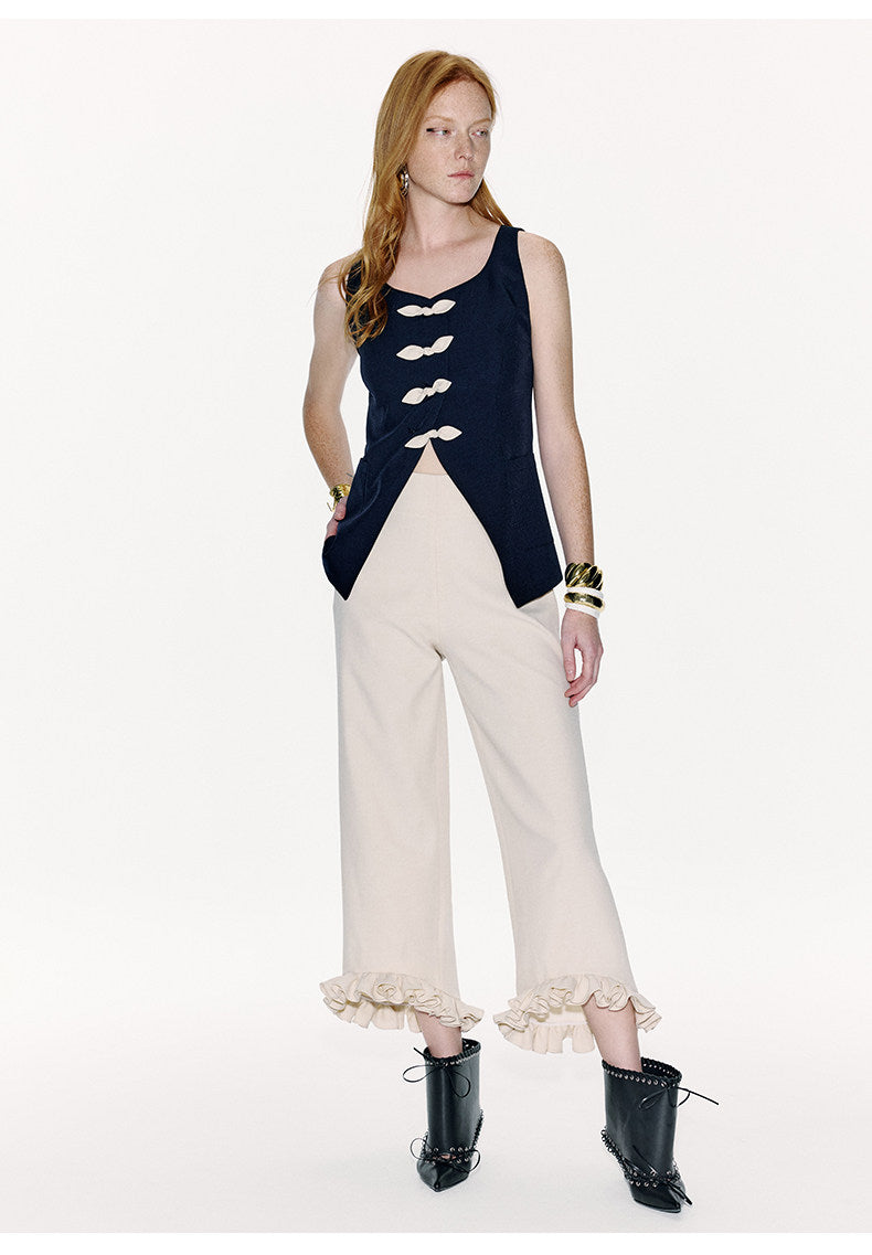 ATELIER MISS LU Genuine Hem Multilayer Rolled Straight Cropped Pants - JONAS
