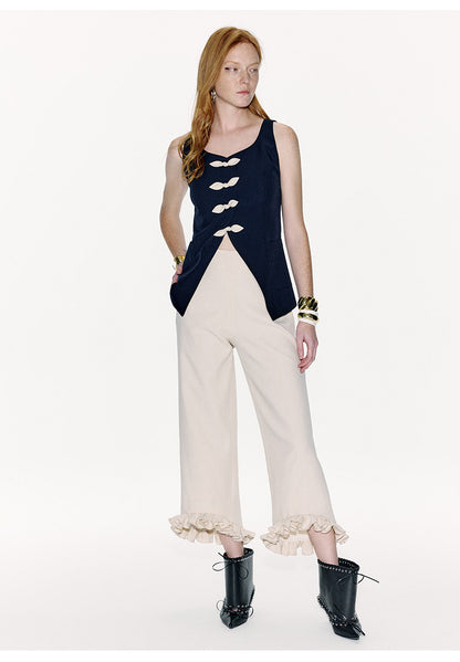ATELIER MISS LU Genuine Hem Multilayer Rolled Straight Cropped Pants - JONAS