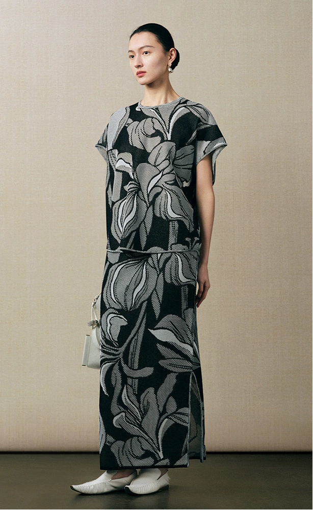 ZHUCHONGYUN black jacquard knitted top and skirt outfit set - TRYST.