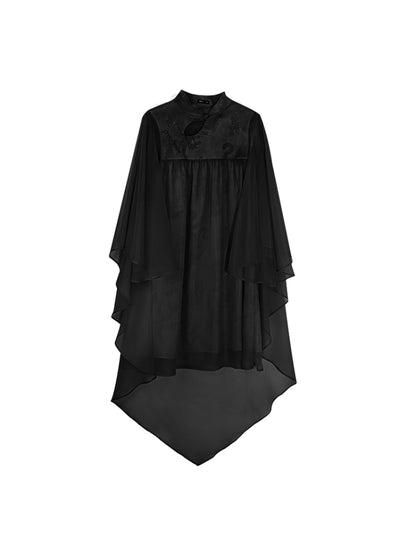 HECO [Feng Wu Clear Sleeves] New Chinese Standing Collar Buckle Flowing Dress- CLOAK.