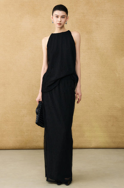 HECO Chinese style wrinkle elastic crew neck vest  age-reducing top - CAST.