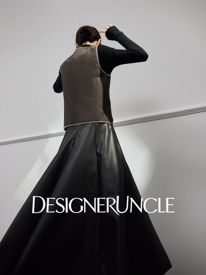 DGU|Leather Vest Light Luxury Commuting Loose and Versatile Design Shoulder Top - Stephan.