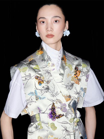 M essential Mackay designer butterfly beaded quilted cottonskirt vest shirt set - toes.