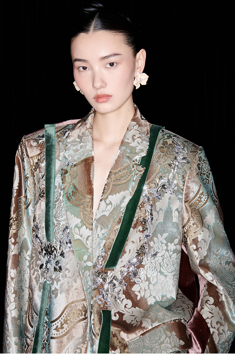 M essential Mackay designer vine pattern embroidery marble print jacket skirt suit- Eden.