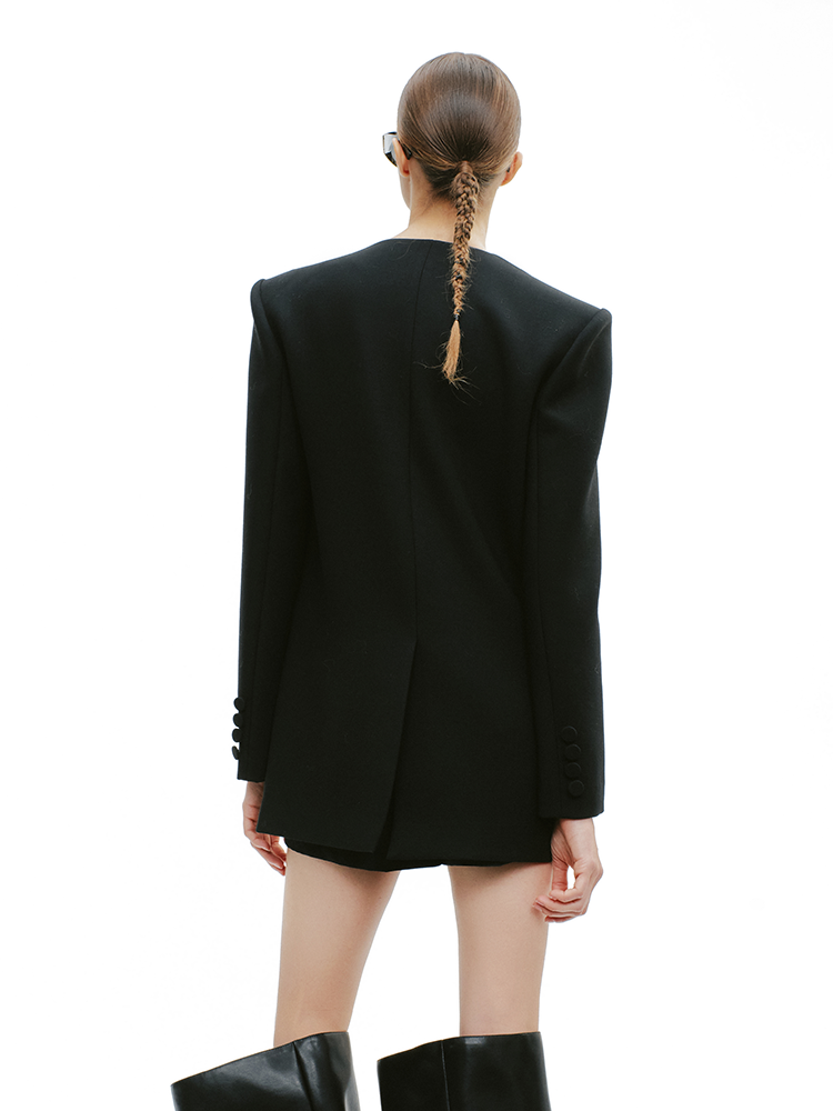 YES BY YESIR  sheep wool layered lapel long jacket - INIT.