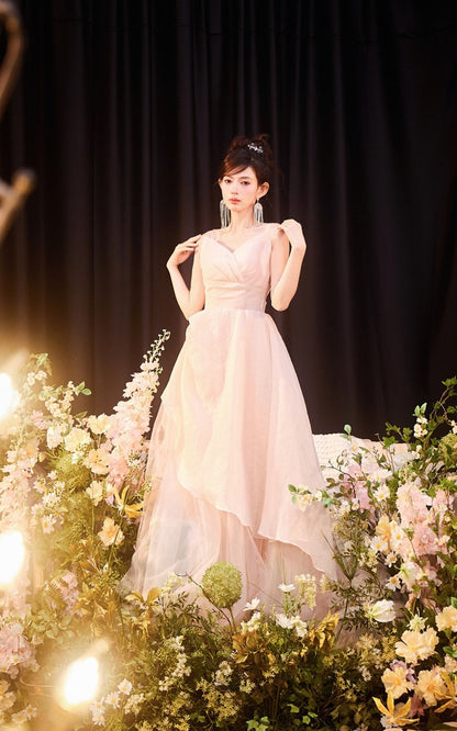 DOLLY High End Sleeveless Diamond High Waist Suspender Long Prom Dress-NORA