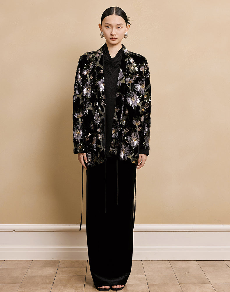 HECO velvet bottom plant embroidery sequin  JACKET - AMAYA.