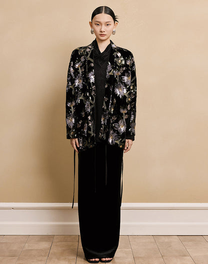HECO velvet bottom plant embroidery sequin  JACKET - AMAYA.