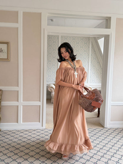 MEI SANGUAN Sand Color One-Line Collar Sleeveless Loose Dress - FATIMA