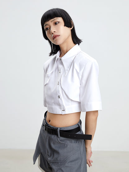 TINY IN white irregular short sleeve women's crop top -TAMI