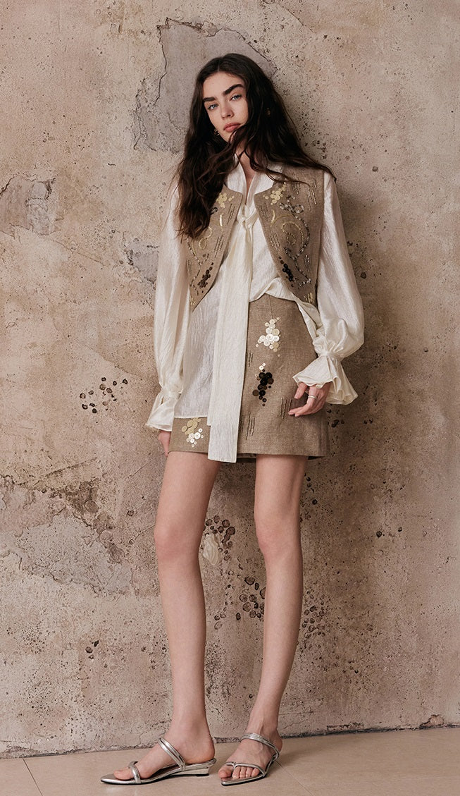 M essential Enchanting Exotic  Resort Linen Vest Chiffon Shirt-AMIRELLE.