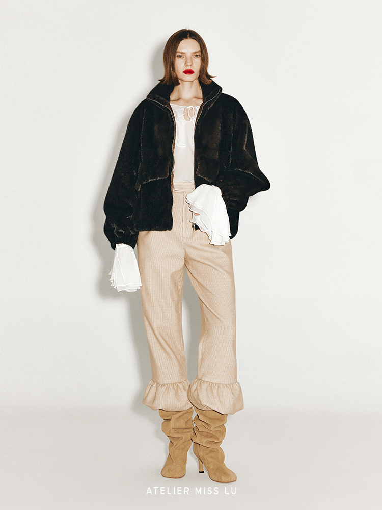 ATELIER MISS LU fall/winter bud hem straight wool corduroy pants - LENORA