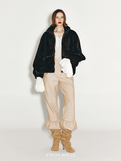 ATELIER MISS LU fall/winter bud hem straight wool corduroy pants - LENORA