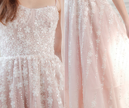 Wardrobes by Chen Luxury Pastel Pink beaded Sleeveless tulle bridal Dress-Khris