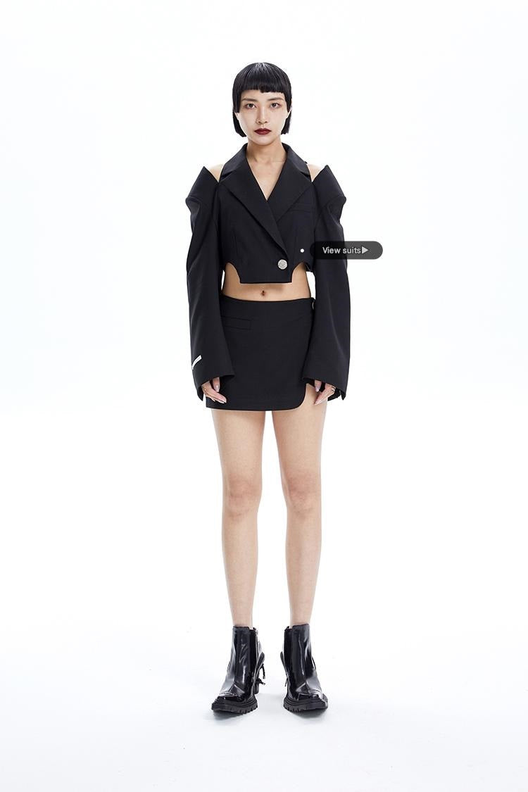 TINY IN short double slit hakama women's black gray skirt- OYE