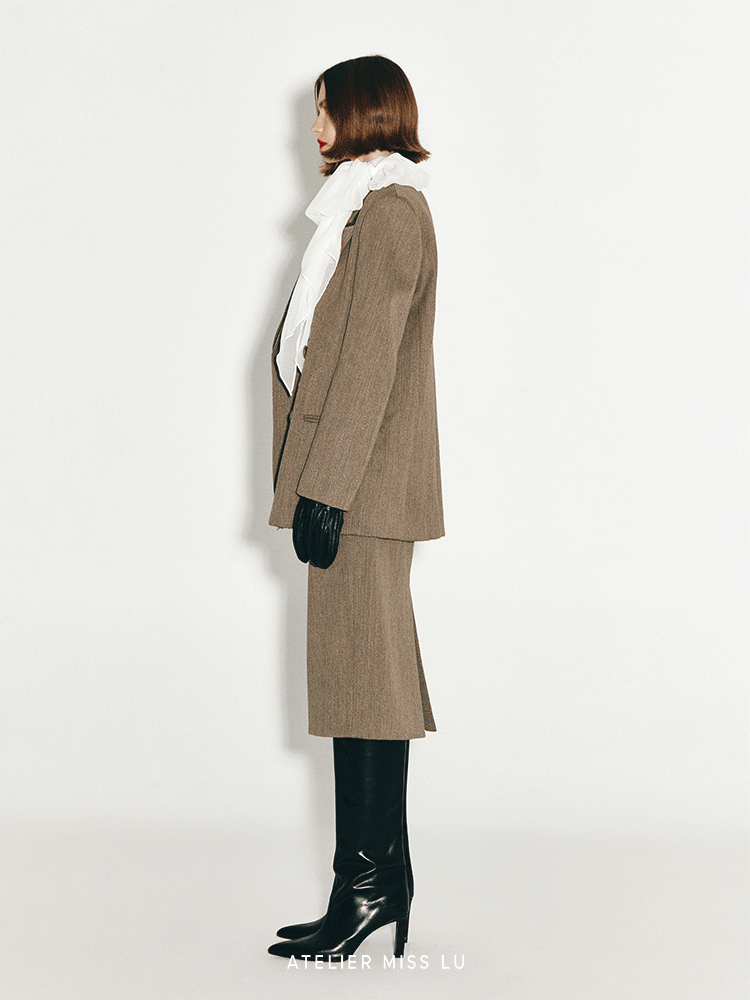 ATELIER MISS LU Double-breasted Vintage Sheep Wool Blazer - KATLYN.