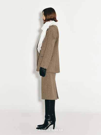 ATELIER MISS LU Double-breasted Vintage Sheep Wool Blazer - KATLYN.