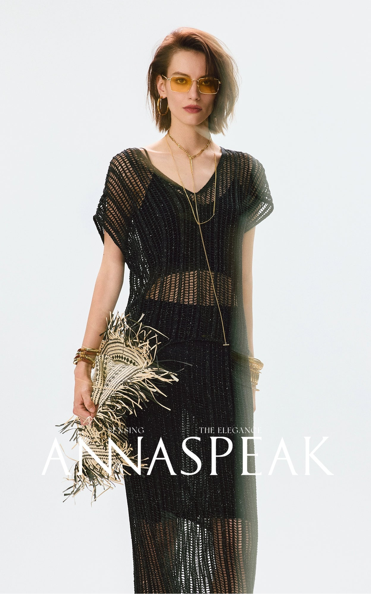 ANNASPEAK Lightweight and breathable cut-out fine glitter top skirt set summer-TOSE.