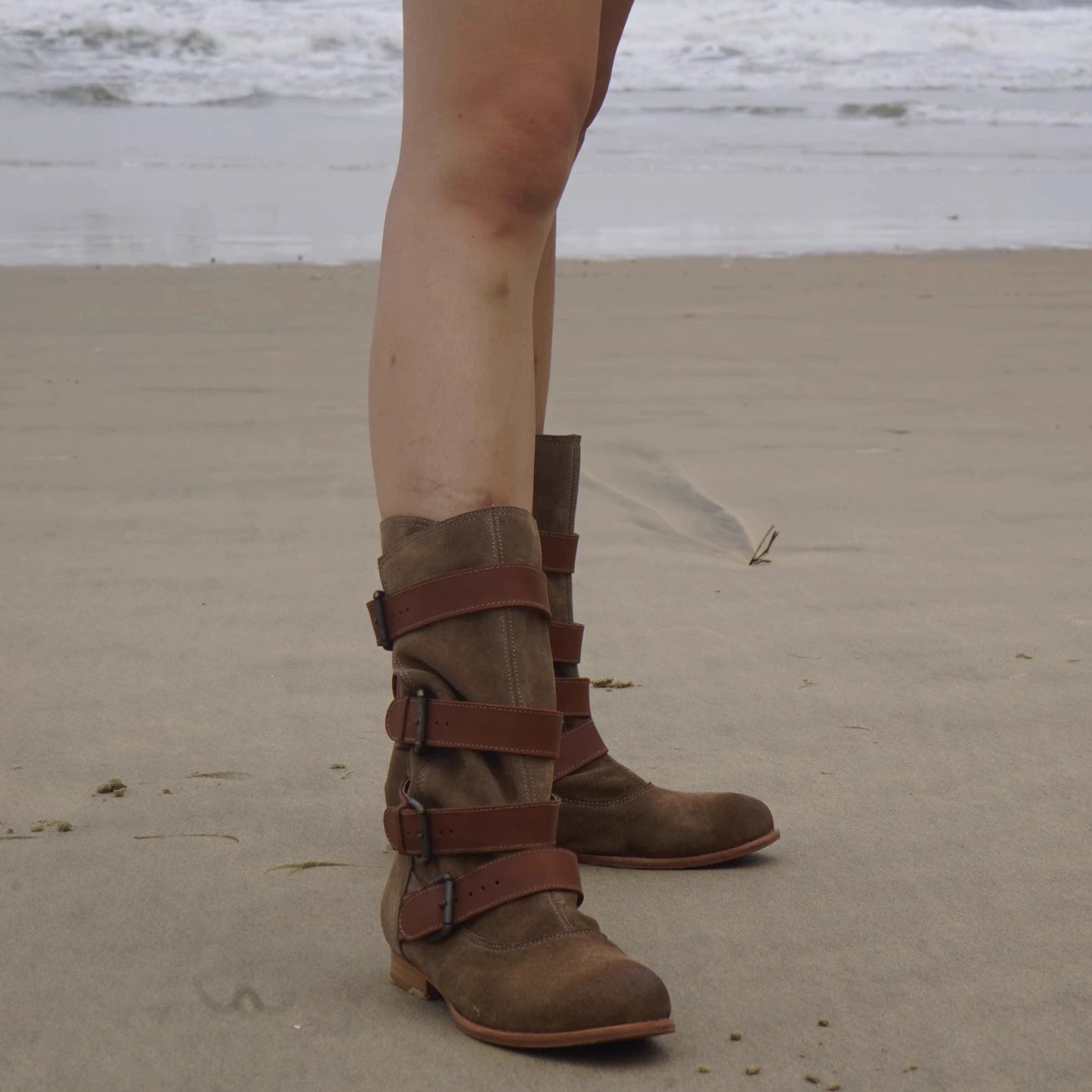 B-FEI Vintage Belt Buckle Denim Stack Boots- OKRE.