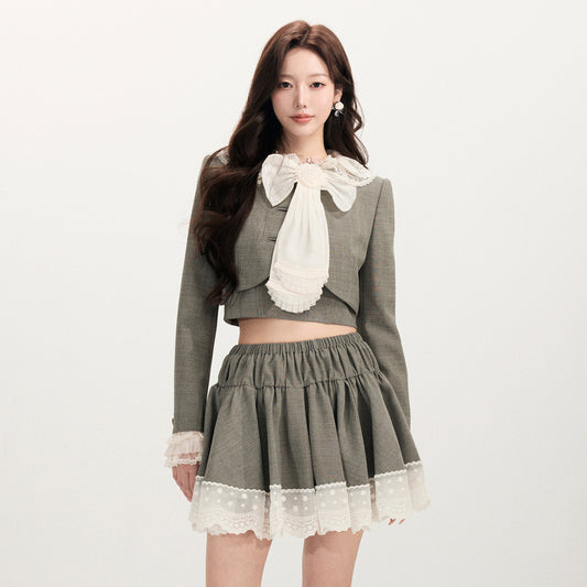 FAME spring preppy style bow short coat top - FLORA.