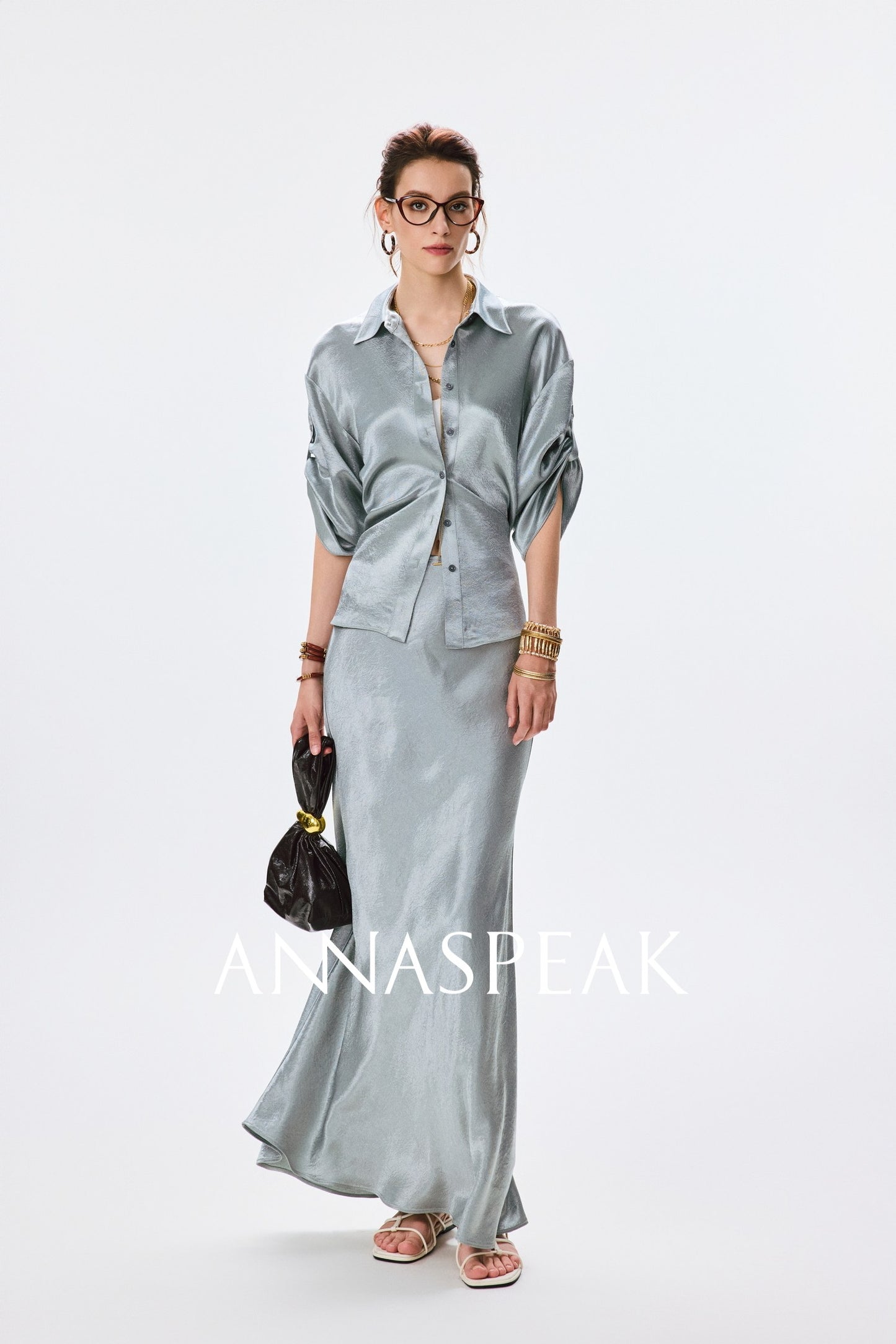ANNASPEAK cut slightly wrinkled NAIA acetic acid slimming top mermaid skirt-NANA.